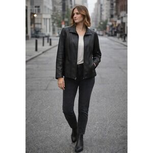 Wilsons Leather Zip Front Jacket Structured Black Lined Plus 1X